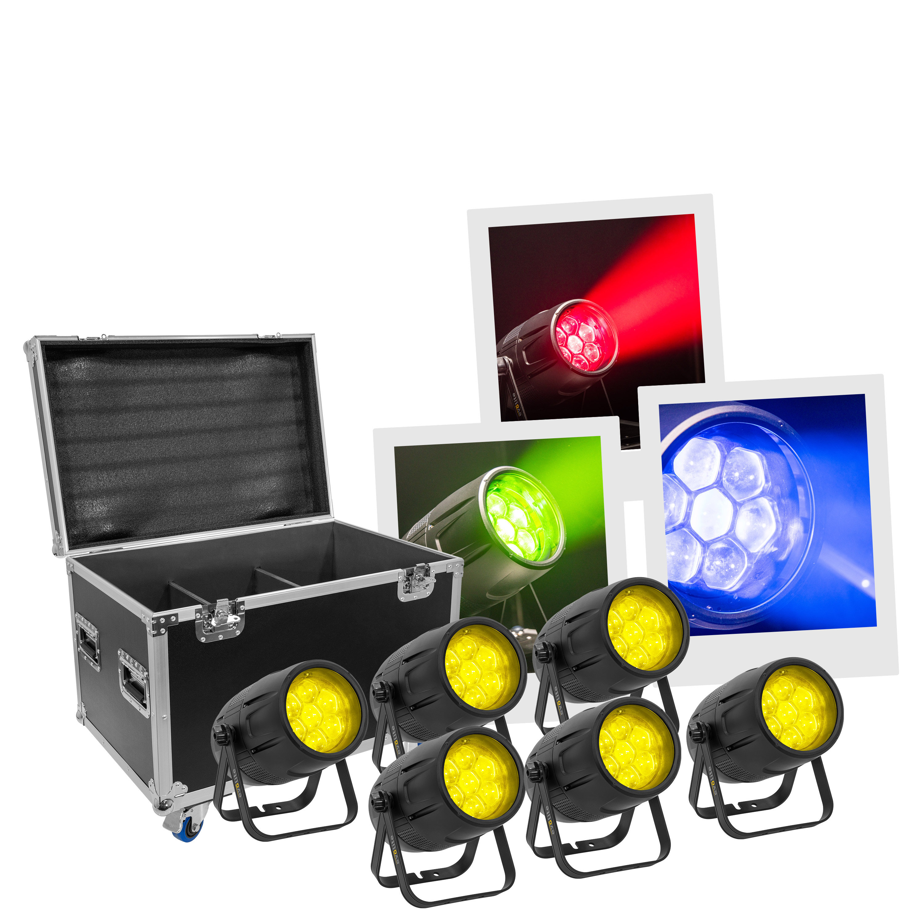 Evolite Pack IPAR740RGBW-Z x 6 +  Flight case
