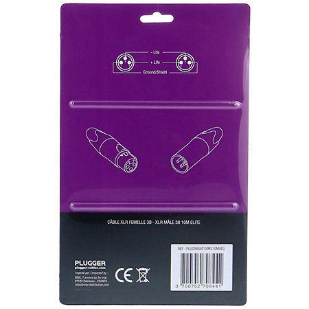 Câble XLR femelle 3b - XLR mâle 3b 10m Elite Plugger