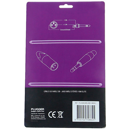 Câble XLR mâle 3b - Jack mâle stéréo 1,50m Elite Plugger