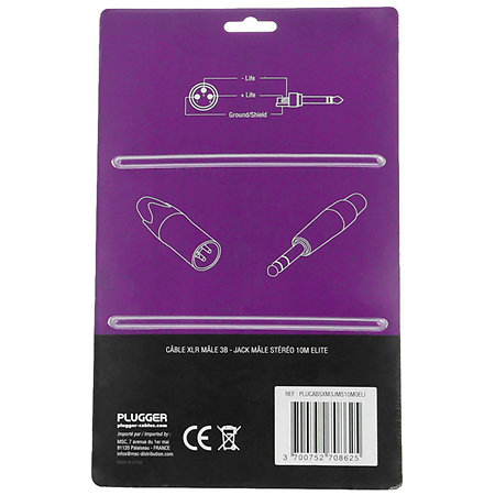 Câble XLR mâle 3b - Jack mâle stéréo 3m Elite Plugger