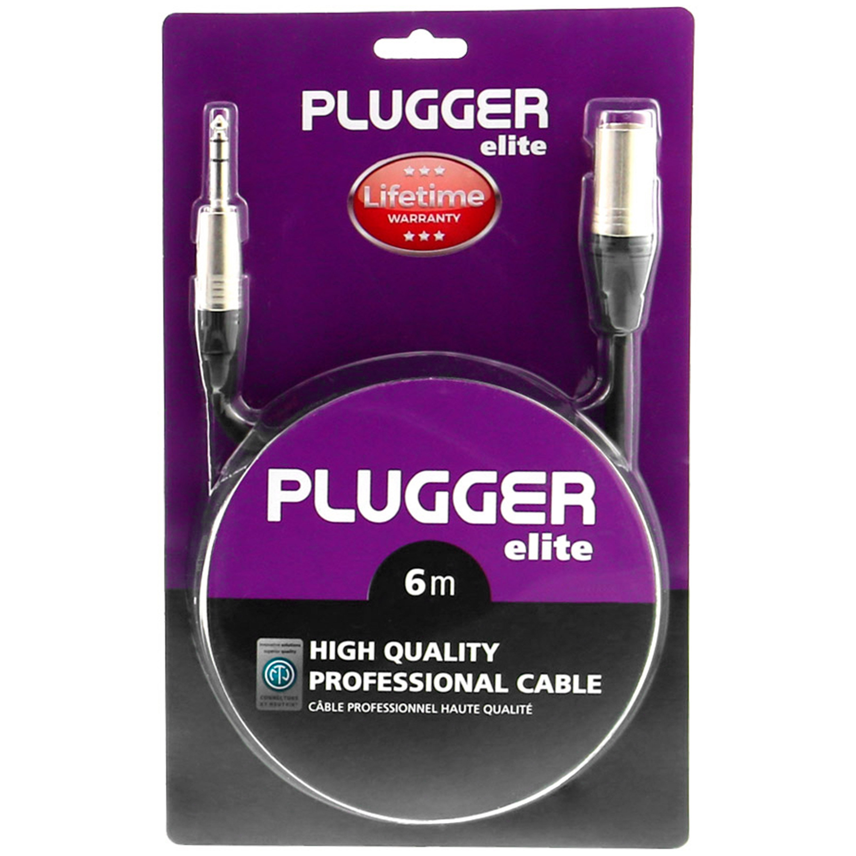 Plugger Câble XLR mâle 3b - Jack mâle stéréo 6m Elite