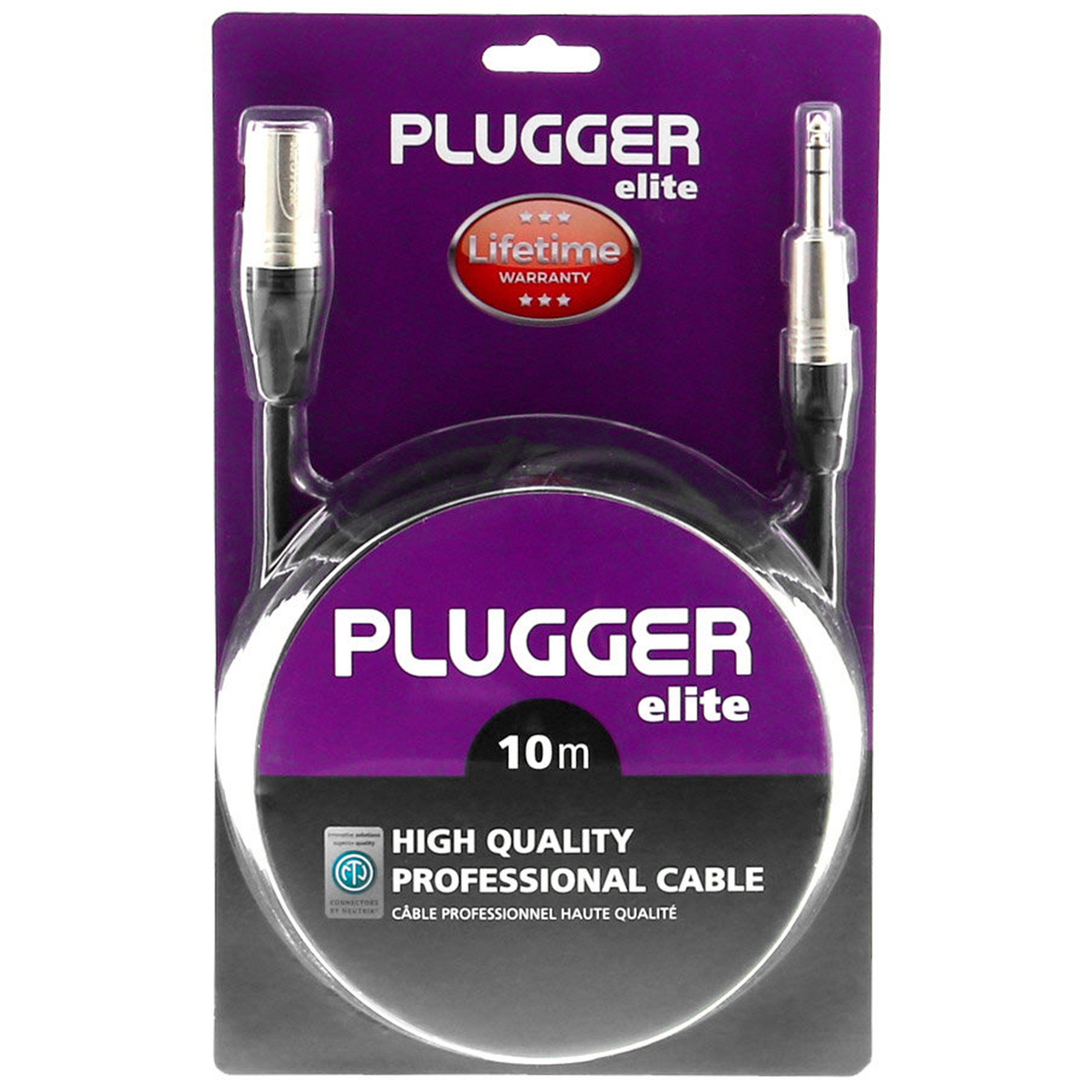 Plugger Câble XLR mâle 3b - Jack mâle stéréo 10m Elite