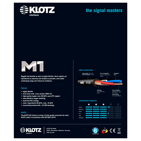 Câble M1 Pro Jack TRS / XLR mâle, 5m Klotz