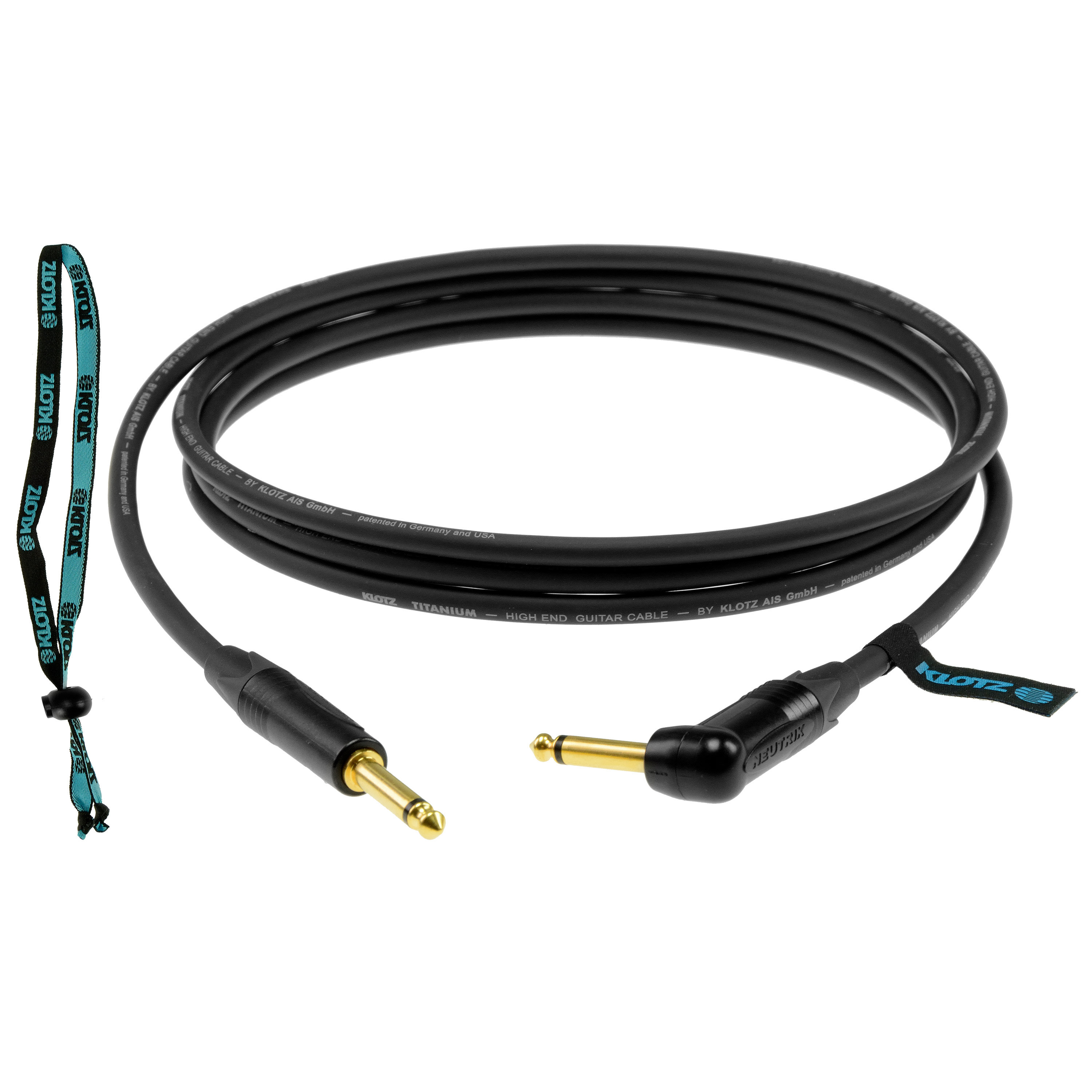 Klotz Câble Titanium Jack TS mâle coudé/mâle droit Neutrik, 3m