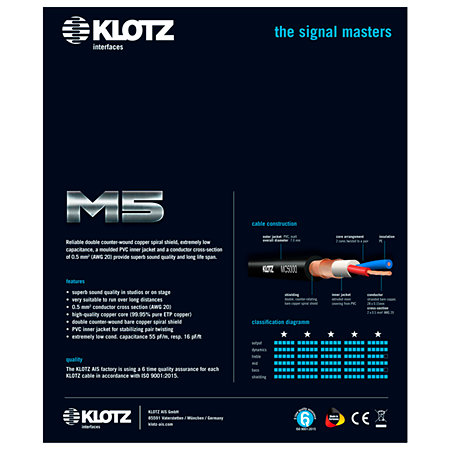 Câble M5 Pro XLR mâle/femelle, 1m Klotz