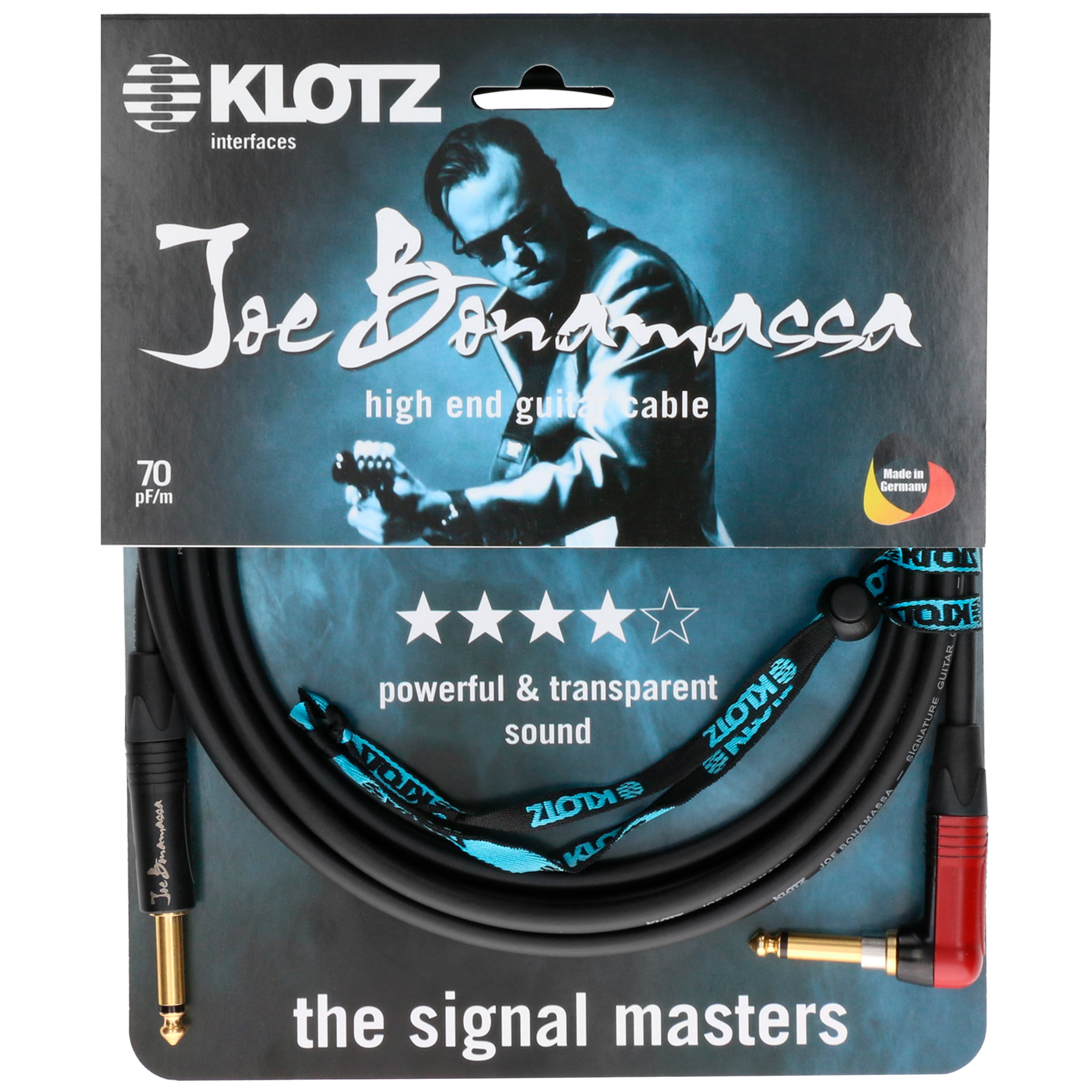Klotz Joe Bonamassa Guitar Cable Jack Mâle TS Jack Mâle TS Coudé Silent Plug 9m